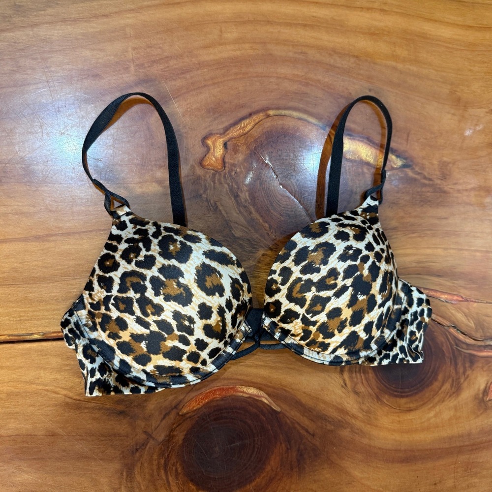 Victoria's Secret Miraculous Plunge Push up Underwire Animal Print 34A Nylon